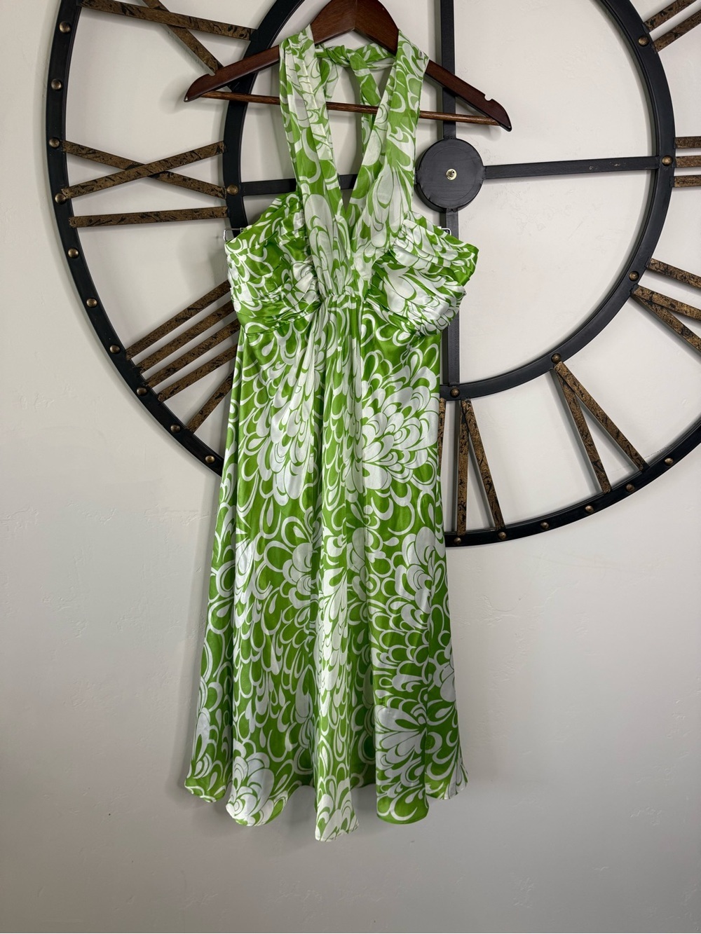Stunning Donna Ricco Green and White Floral Halter Dress - Silk Summer Dress